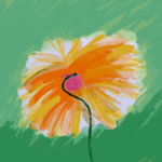 drawn orange and yellow flower with green background