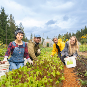people tending garden at Yasodhara ashram karma yoga